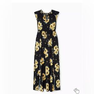 Torrid Challis Sunflower and Black Dress with Pockets